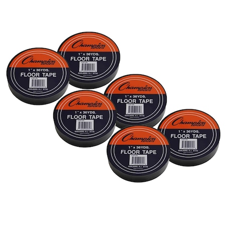 Champion Sports Floor Marking Tape, 1in x 36 yd, Black, PK6 1X36FTBK